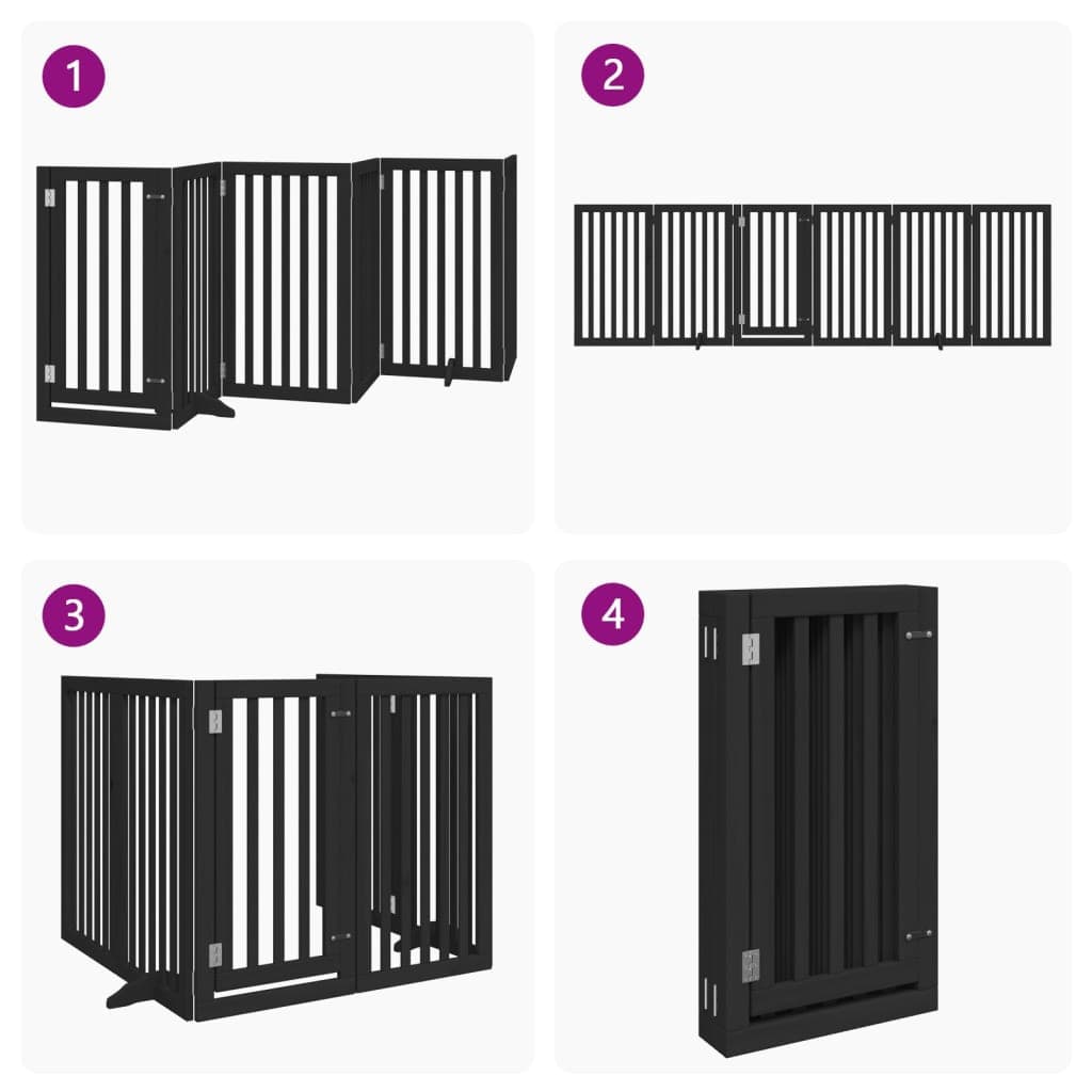Cancello per Cani Porta Pieghevole Nero 6 Pannelli 300cm Pioppo — miniatura 6 di 10