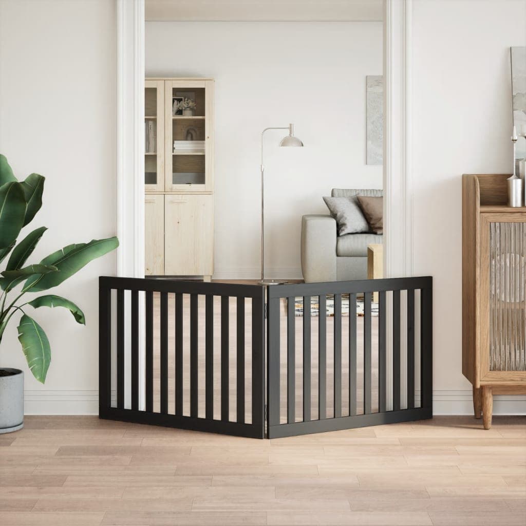 Cancello per Cani Pieghevole 2 Pannelli Nero 160cm Legno Pioppo — miniatura 3 di 8