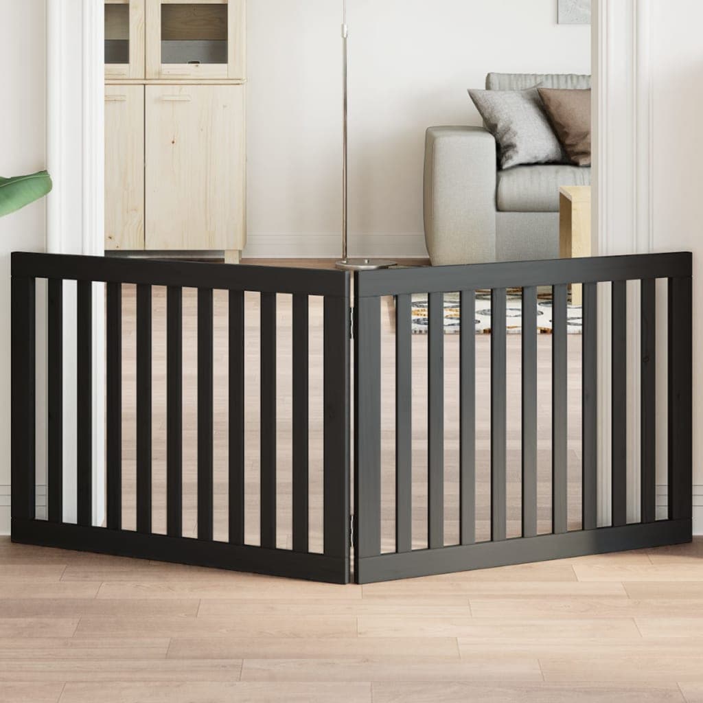 Cancello per Cani Pieghevole 2 Pannelli Nero 160cm Legno Pioppo — miniatura 1 di 8