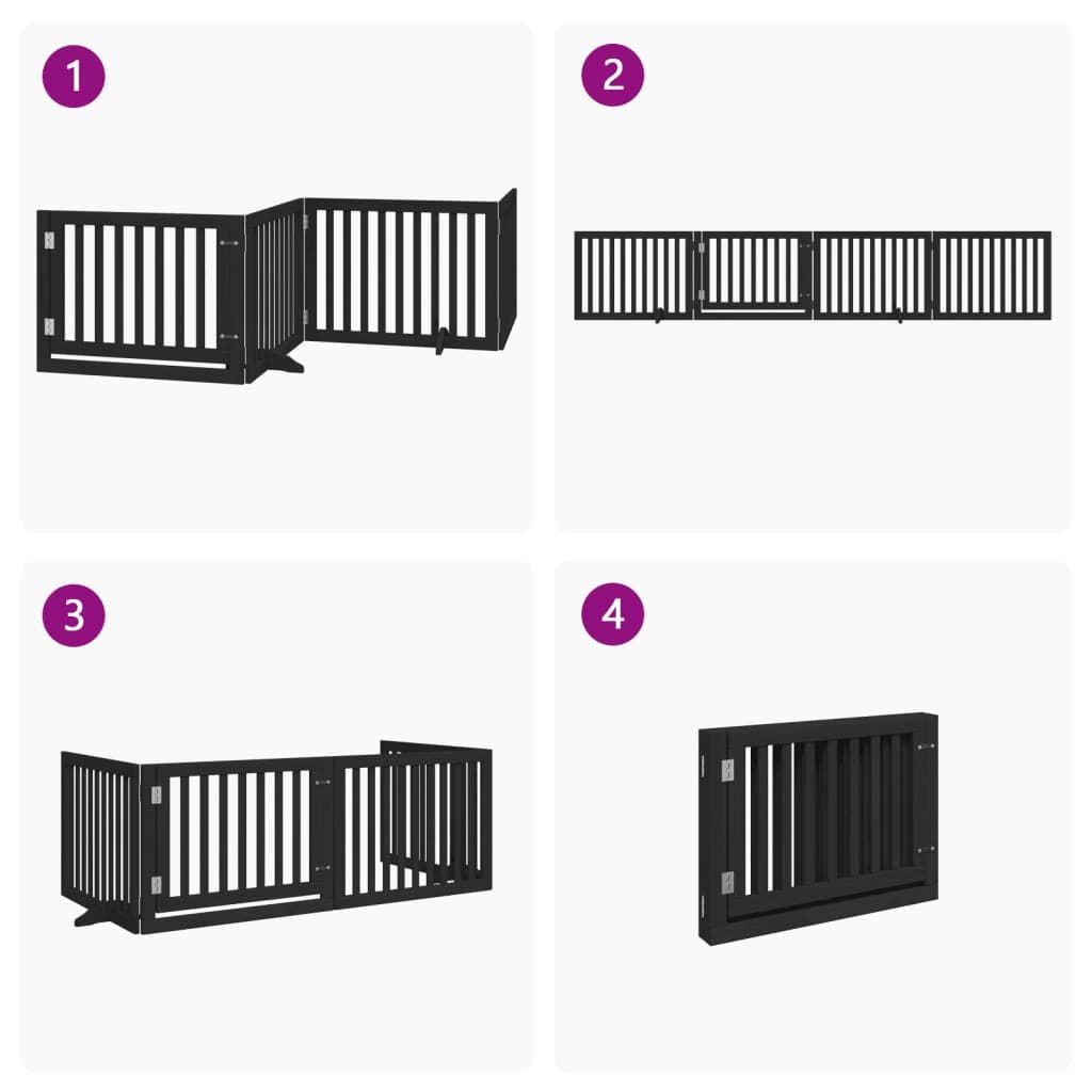 Cancello per Cani Porta Pieghevole Nero 4 Pannelli 320cm Pioppo — miniatura 6 di 10