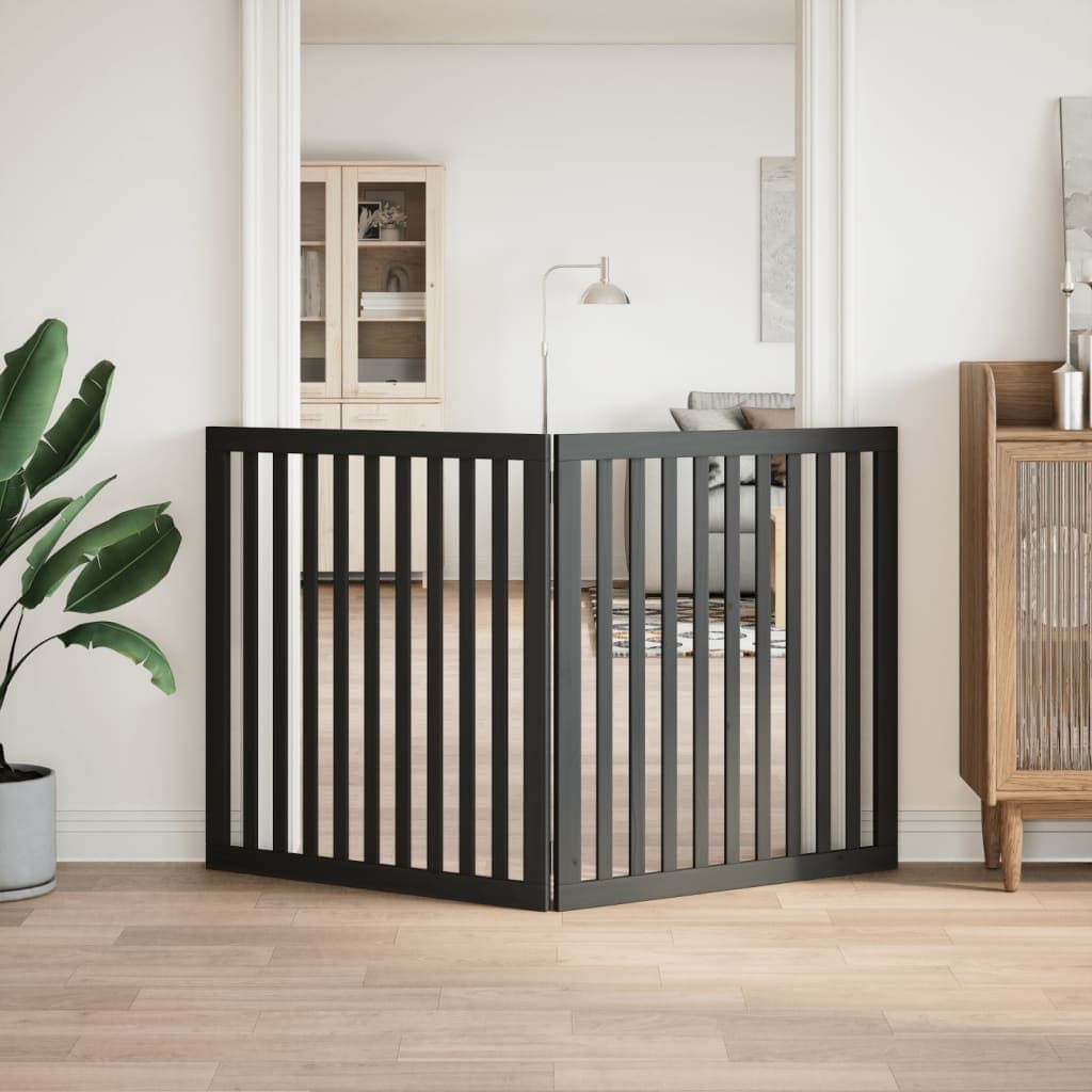 Cancello per Cani Pieghevole 2 Pannelli Nero 160cm Legno Pioppo — miniatura 3 di 8