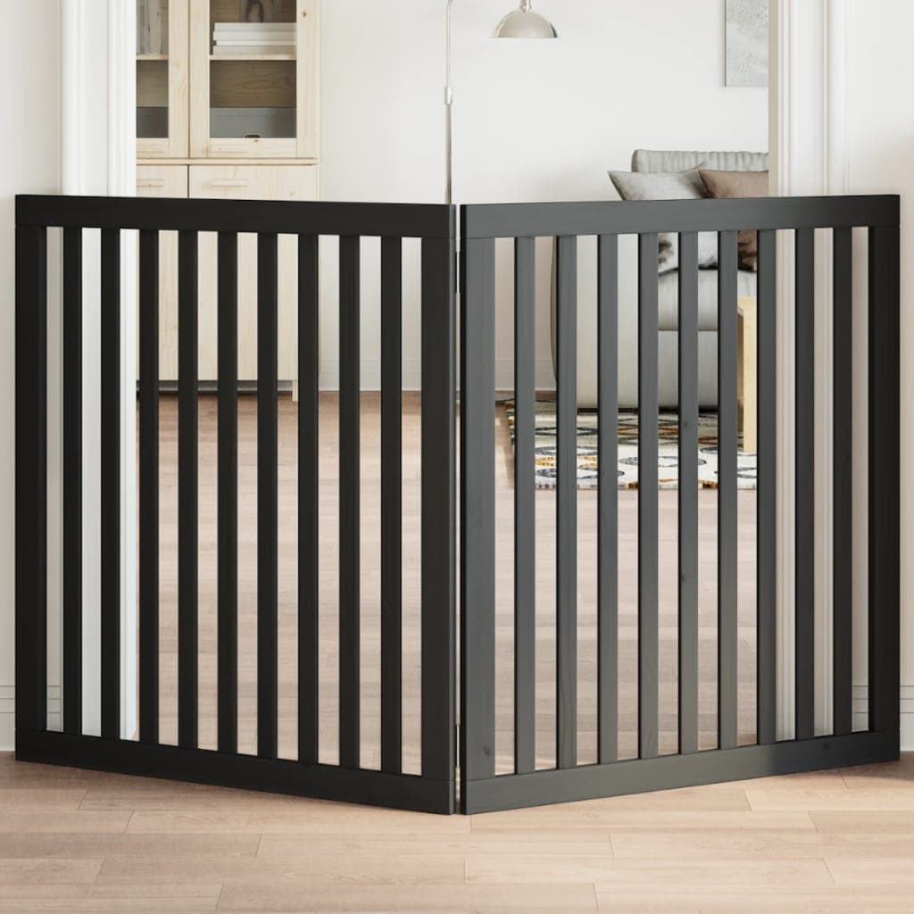 Cancello per Cani Pieghevole 2 Pannelli Nero 160cm Legno Pioppo — miniatura 1 di 8
