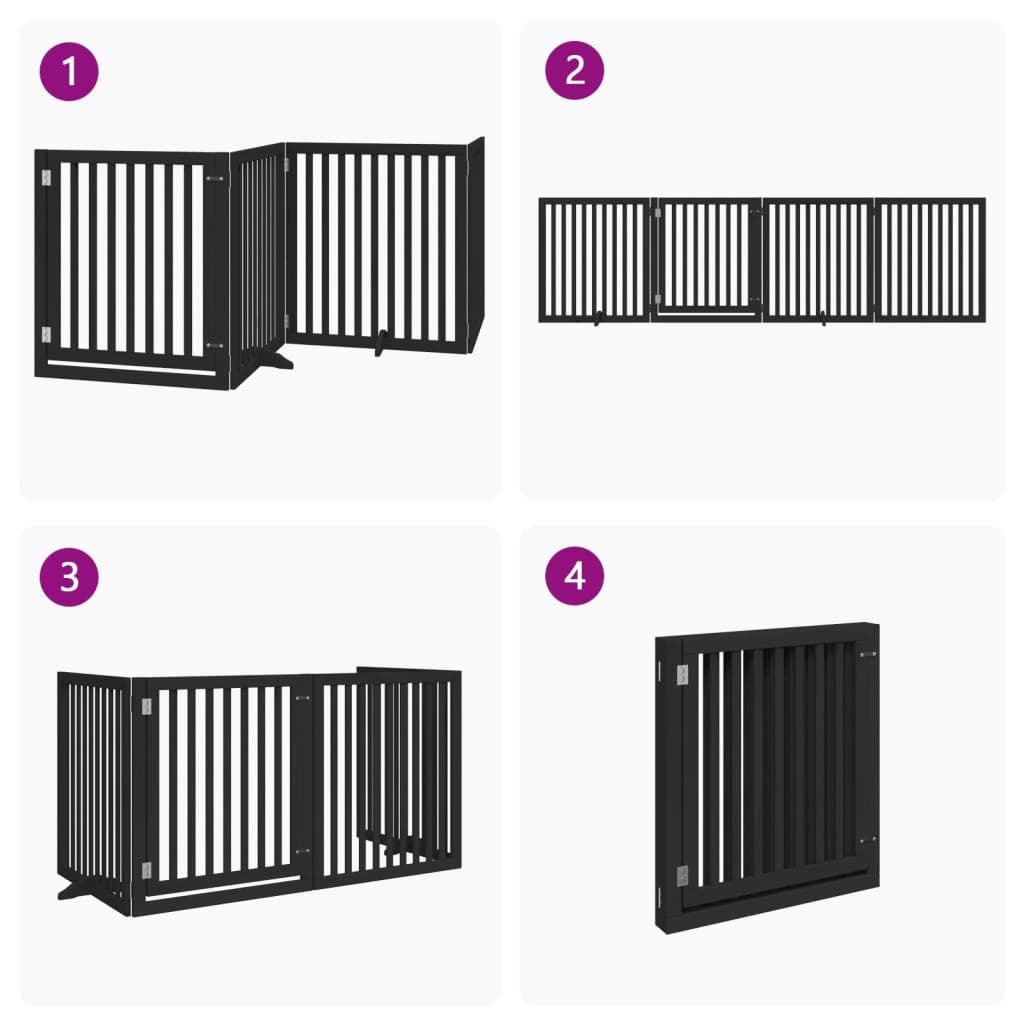 Cancello per Cani Porta Pieghevole Nero 4 Pannelli 320cm Pioppo — miniatura 6 di 10
