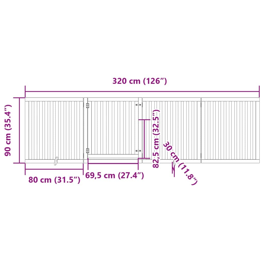 Cancello per Cani Porta Pieghevole Nero 4 Pannelli 320cm Pioppo — miniatura 10 di 10