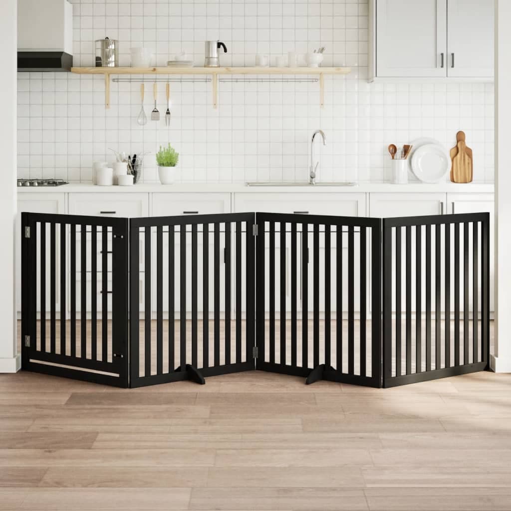 Cancello per Cani Porta Pieghevole Nero 4 Pannelli 320cm Pioppo — miniatura 1 di 10