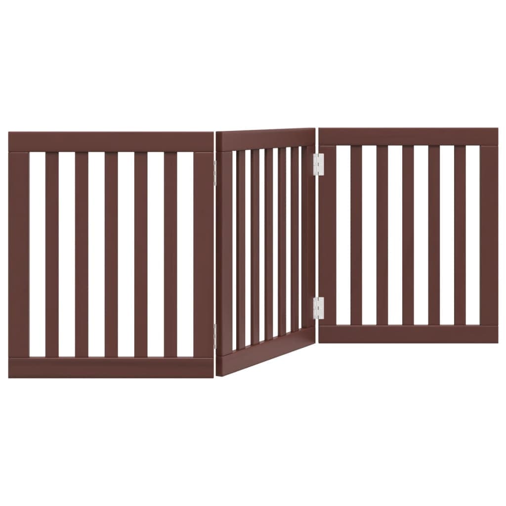 Cancello Cani Pieghevole 3 Pannelli Marrone 150cm Legno Pioppo — miniatura 2 di 8