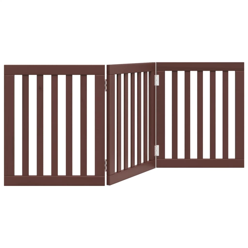 Cancello Cani Pieghevole 3 Pannelli Marrone 150cm Legno Pioppo — miniatura 5 di 8