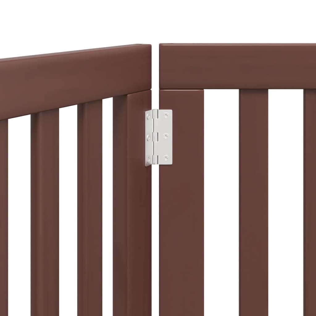 Cancello Cani Pieghevole 3 Pannelli Marrone 150cm Legno Pioppo — miniatura 7 di 8