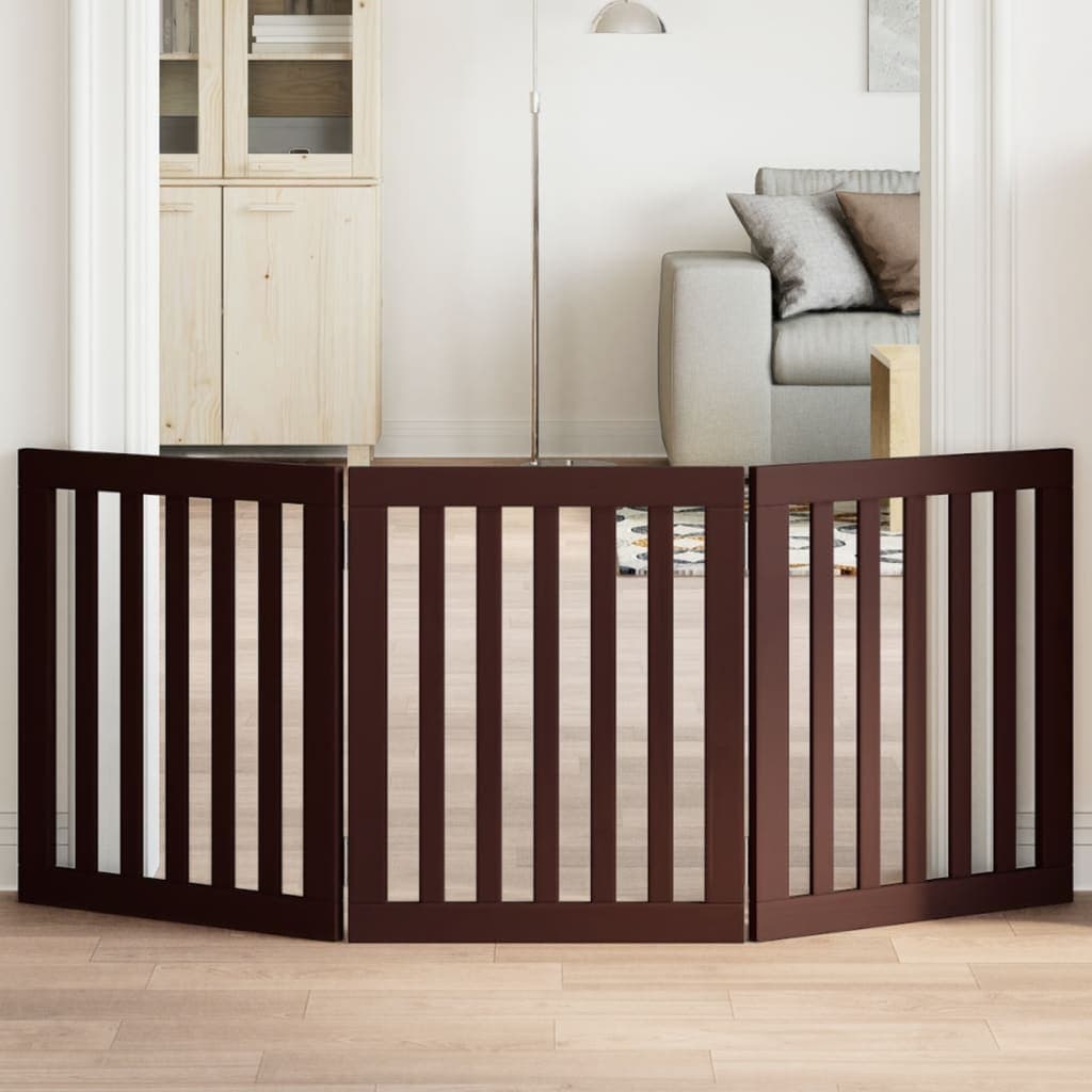Cancello Cani Pieghevole 3 Pannelli Marrone 150cm Legno Pioppo — miniatura 1 di 8