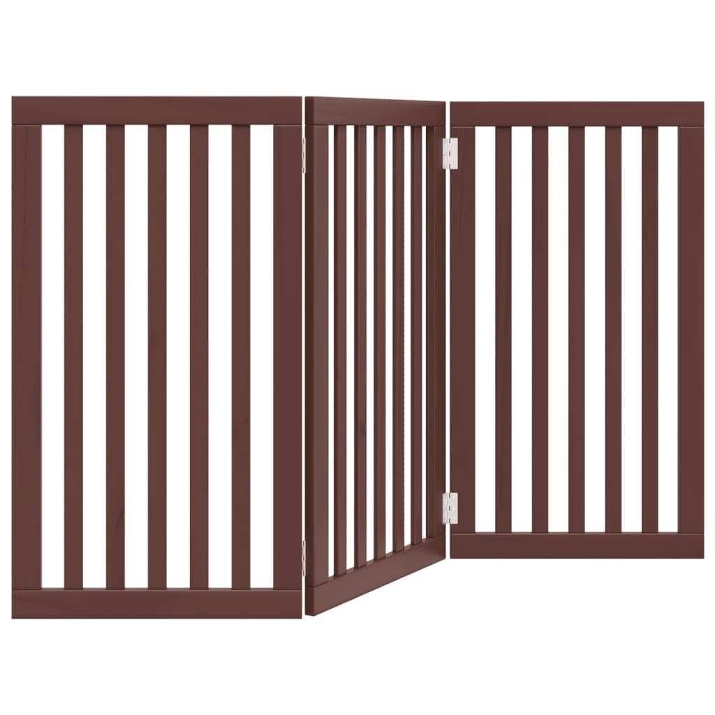 Cancello Cani Pieghevole 3 Pannelli Marrone 150cm Legno Pioppo — miniatura 2 di 8