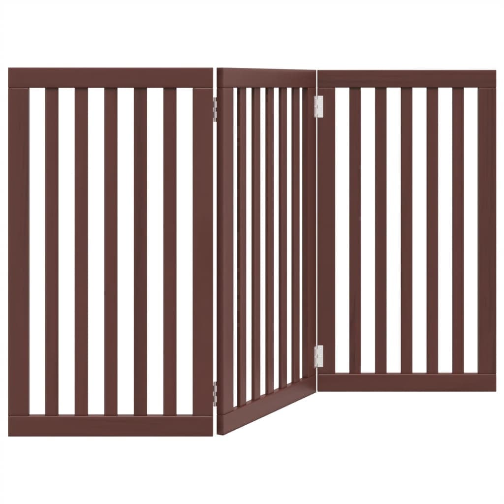 Cancello Cani Pieghevole 3 Pannelli Marrone 150cm Legno Pioppo — miniatura 5 di 8
