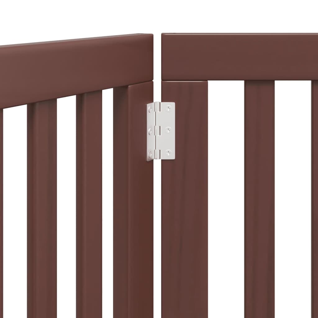 Cancello Cani Pieghevole 3 Pannelli Marrone 150cm Legno Pioppo — miniatura 7 di 8
