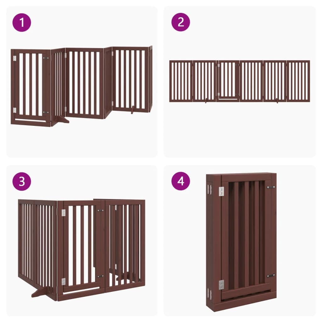 Cancello Cani Porta Pieghevole Marrone 6 Pannelli 300cm Pioppo — miniatura 6 di 10
