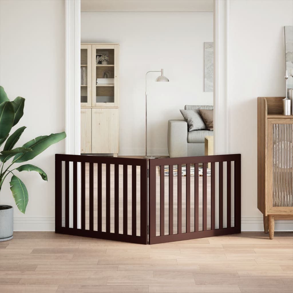 Cancello Cani Pieghevole 2 Pannelli Marrone 160cm Legno Pioppo — miniatura 3 di 8