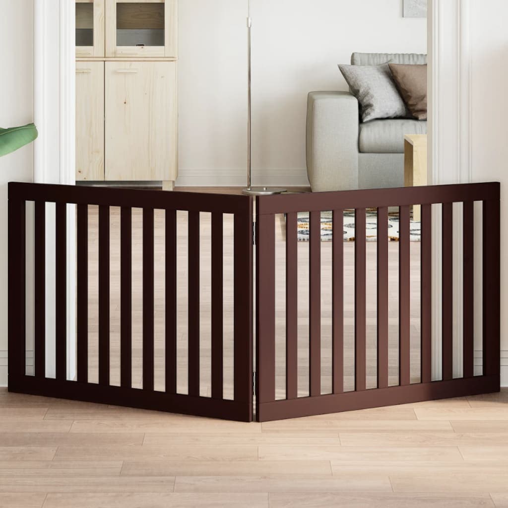 Cancello Cani Pieghevole 2 Pannelli Marrone 160cm Legno Pioppo — miniatura 1 di 8