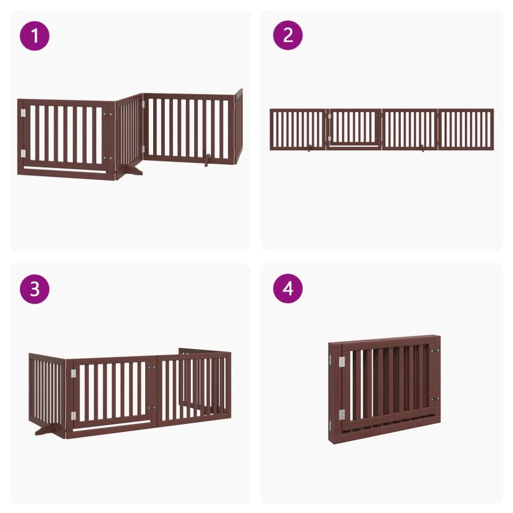 Cancello Cani Porta Pieghevole Marrone 4 Pannelli 320cm Pioppo — miniatura 6 di 10