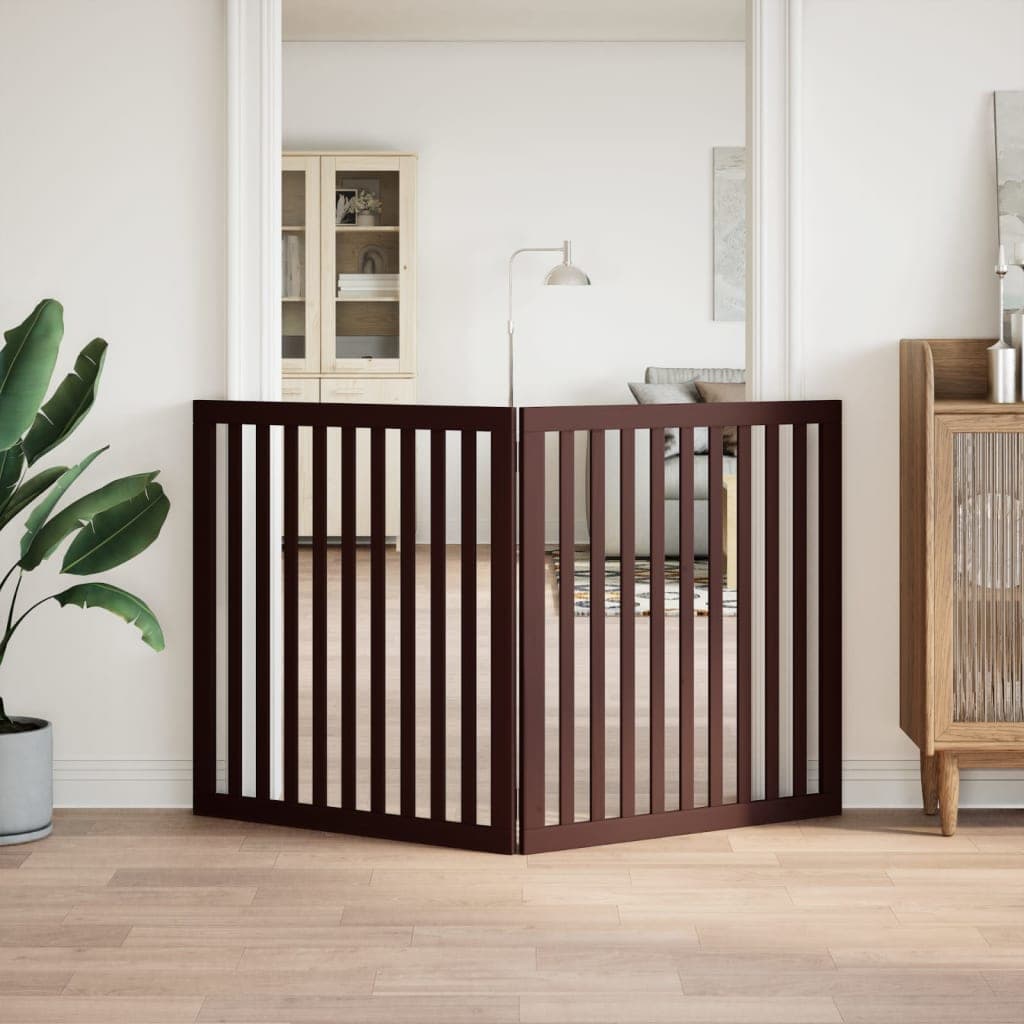 Cancello Cani Pieghevole 2 Pannelli Marrone 160cm Legno Pioppo — miniatura 3 di 8