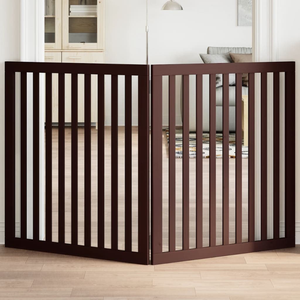 Cancello Cani Pieghevole 2 Pannelli Marrone 160cm Legno Pioppo — miniatura 1 di 8