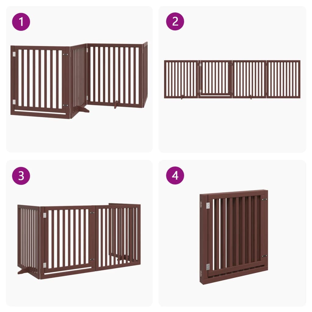 Cancello Cani Porta Pieghevole Marrone 4 Pannelli 320cm Pioppo — miniatura 6 di 10
