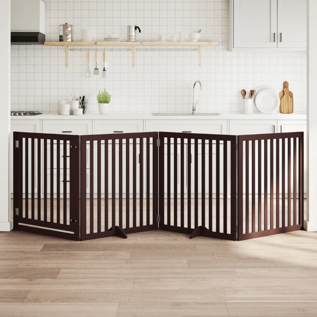 Cancello Cani Porta Pieghevole Marrone 4 Pannelli 320cm Pioppo — miniatura 1 di 10