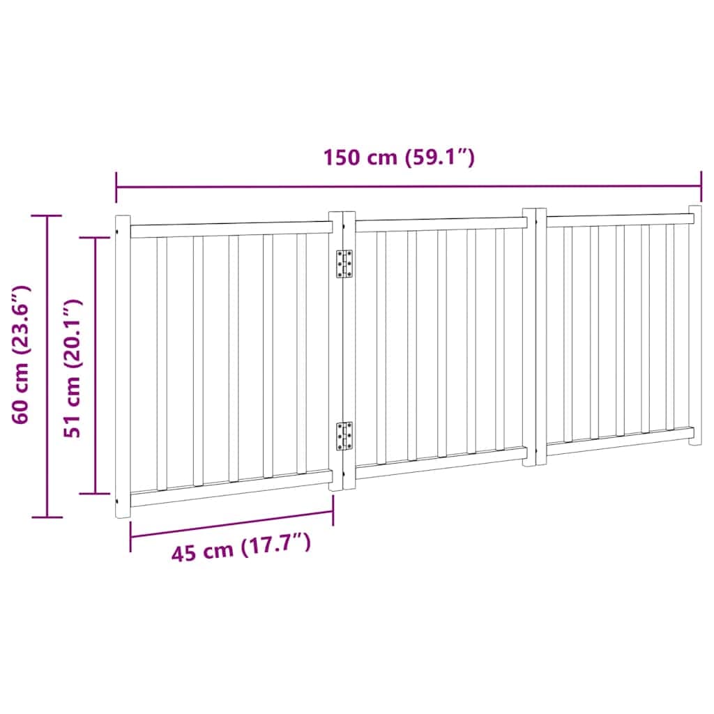 Cancello per Cani Pieghevole 3 Pannelli 150 cm Massello Abete — miniatura 8 di 8