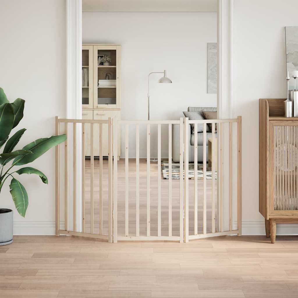 Cancelletto per cani pieghevole a 3 pannelli 150 cm in legno massello di abete — miniatura 3 di 8