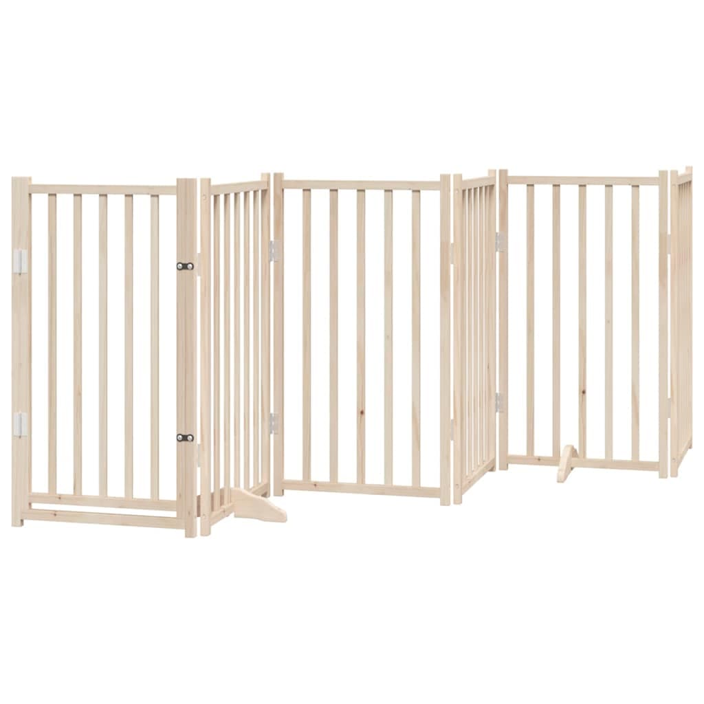 Cancelletto per cani con porta pieghevole 6 pannelli 300 cm in legno massello di abete — miniatura 2 di 10