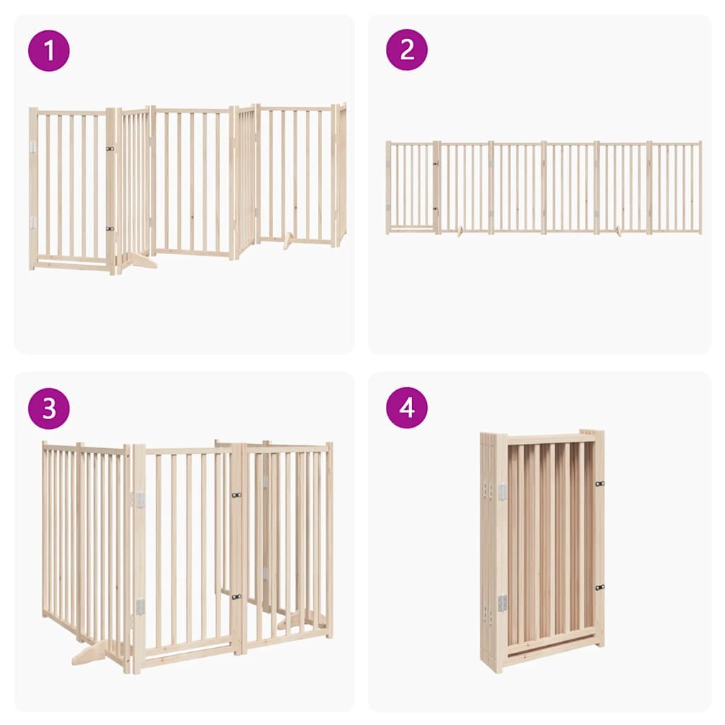 Cancelletto per cani con porta pieghevole 6 pannelli 300 cm in legno massello di abete — miniatura 6 di 10