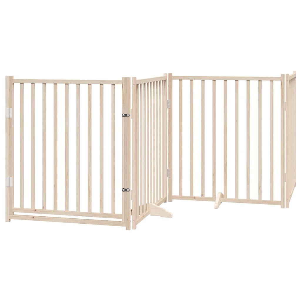Cancelletto per cani con porta pieghevole 4 pannelli 320 cm in legno massello di abete — miniatura 2 di 10