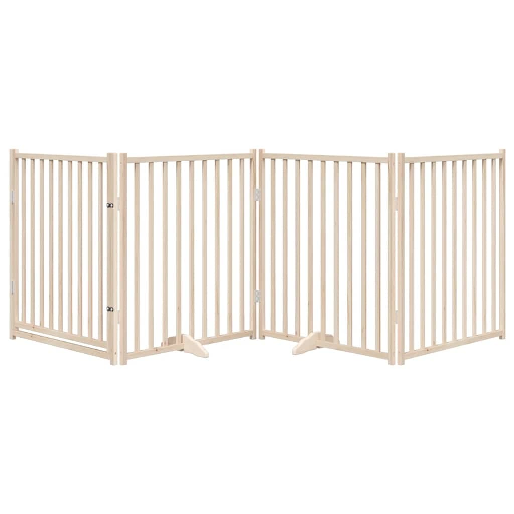 Cancelletto per cani con porta pieghevole 4 pannelli 320 cm in legno massello di abete — miniatura 3 di 10