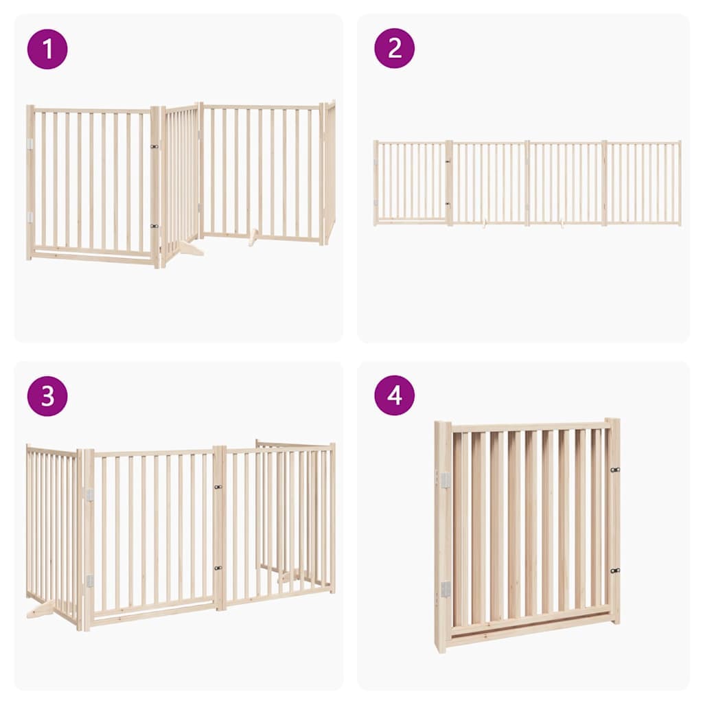 Cancelletto per cani con porta pieghevole 4 pannelli 320 cm in legno massello di abete — miniatura 6 di 10