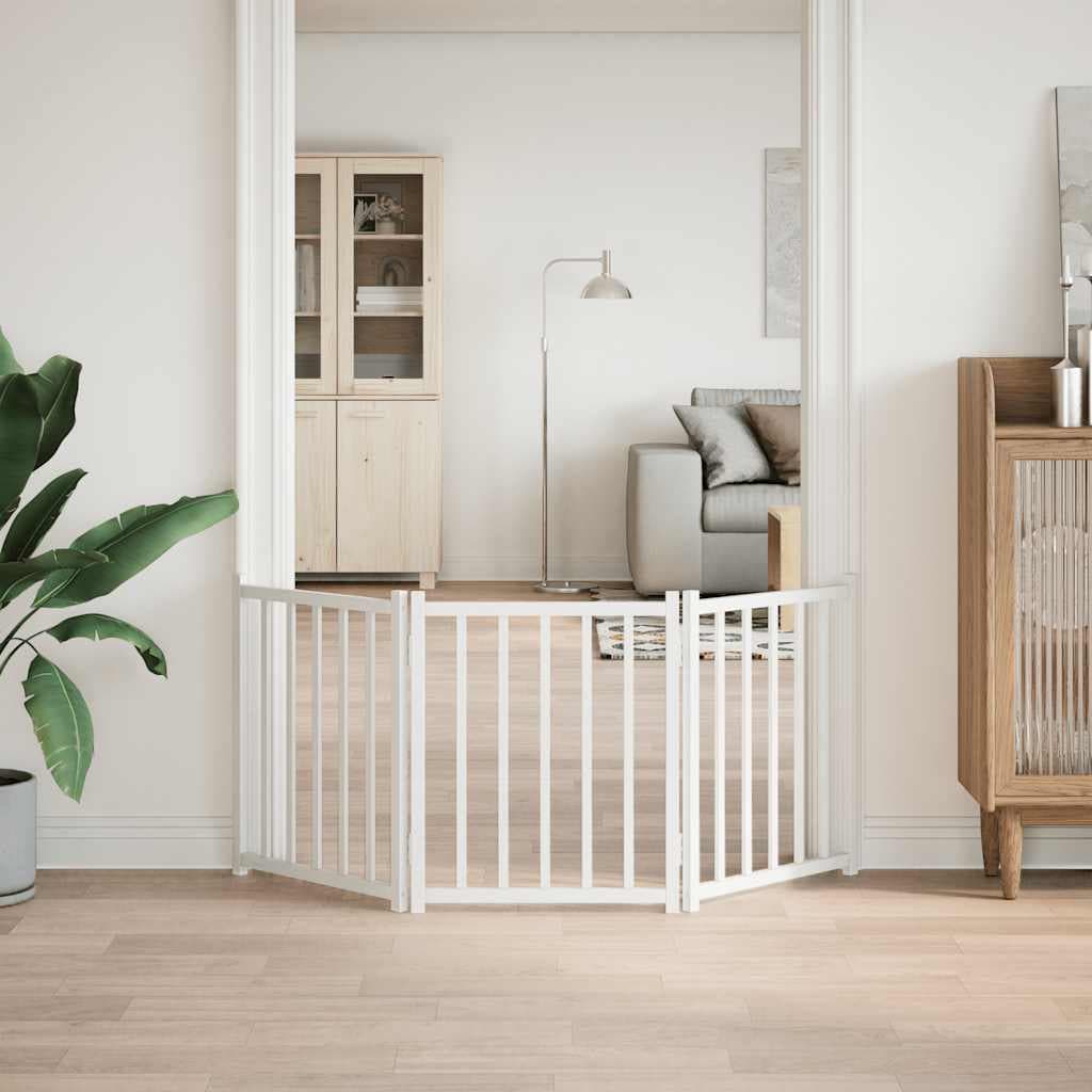 Cancello Cani Pieghevole 3 Pannelli Bianco 150cm Massello Abete — miniatura 3 di 8