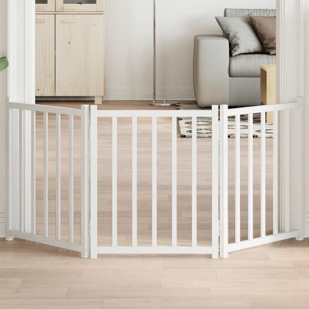 Cancello Cani Pieghevole 3 Pannelli Bianco 150cm Massello Abete — miniatura 1 di 8