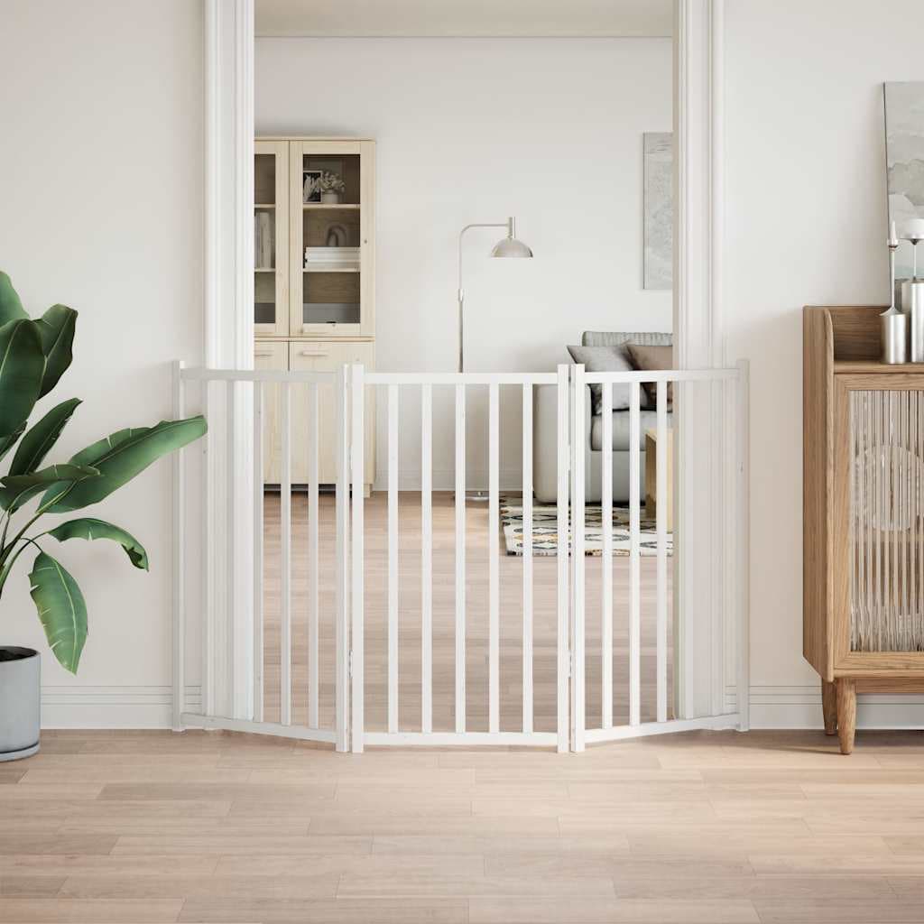 Cancello Cani Pieghevole 3 Pannelli Bianco 150cm Massello Abete — miniatura 3 di 8