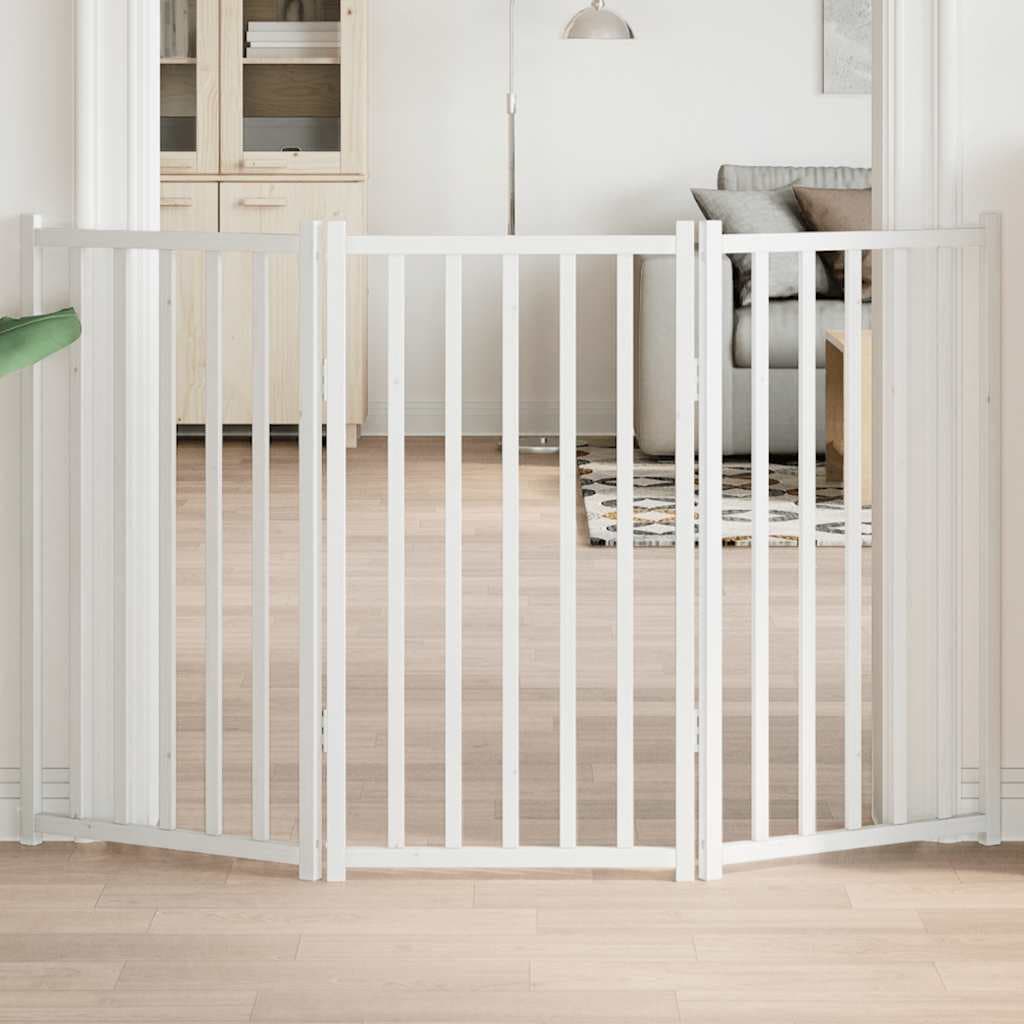 Cancello Cani Pieghevole 3 Pannelli Bianco 150cm Massello Abete — miniatura 1 di 8