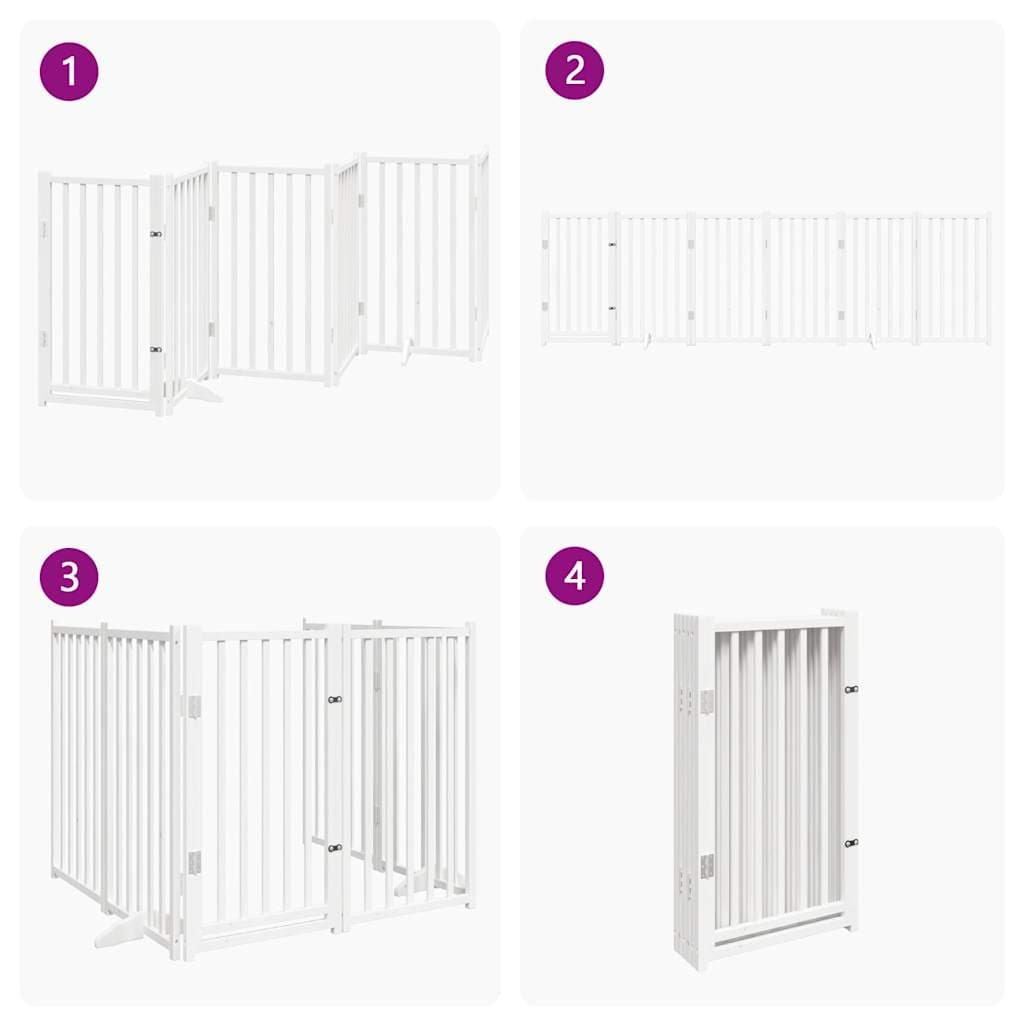 Cancello Cani Pieghevole Bianco 6 Pannelli 300cm Massello Abete — miniatura 6 di 10