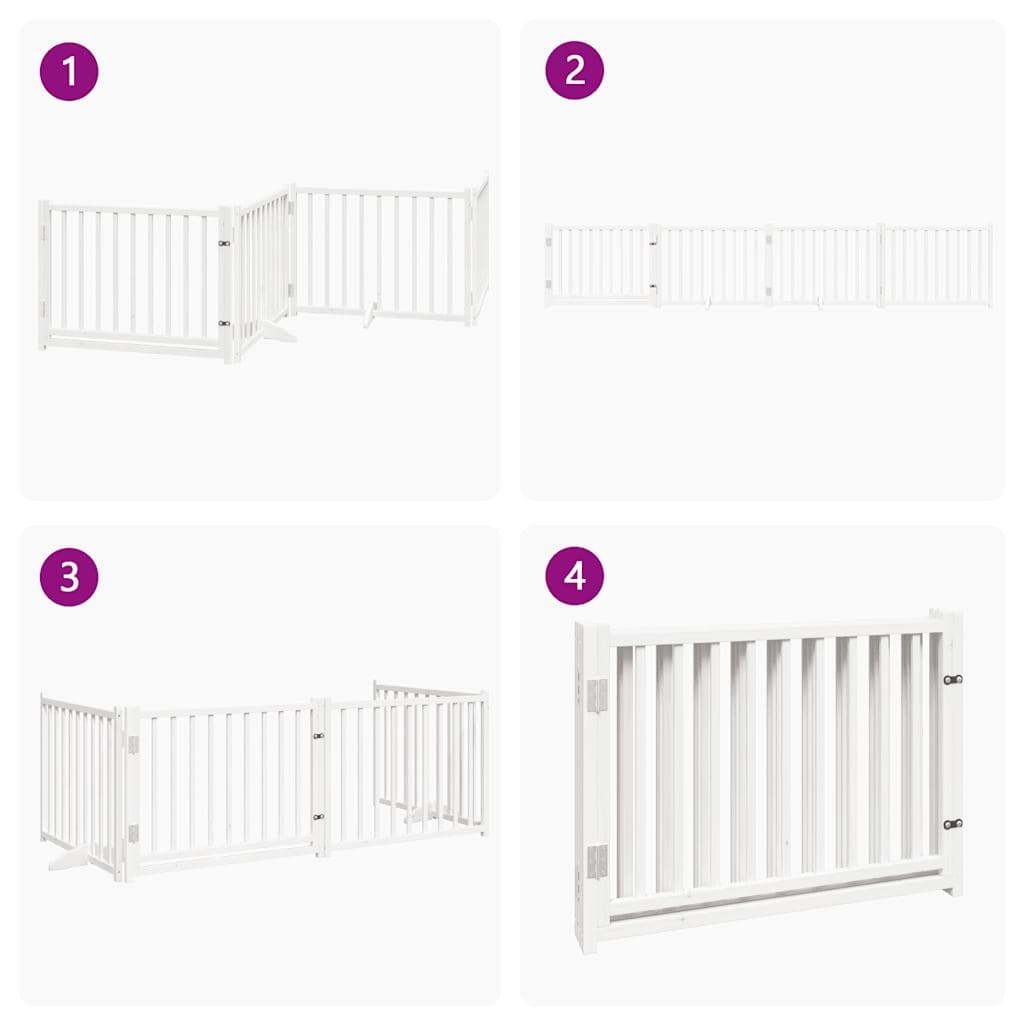 Cancello Cani Pieghevole Bianco 4 Pannelli 320cm Massello Abete — miniatura 6 di 10