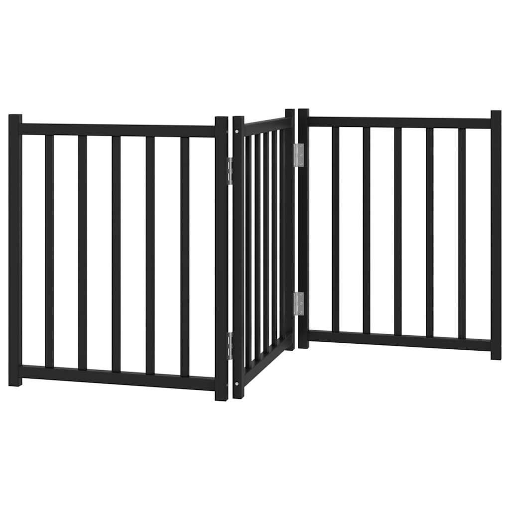 Cancello Cani Pieghevole 3 Pannelli Nero 150 cm Massello Abete — miniatura 2 di 8