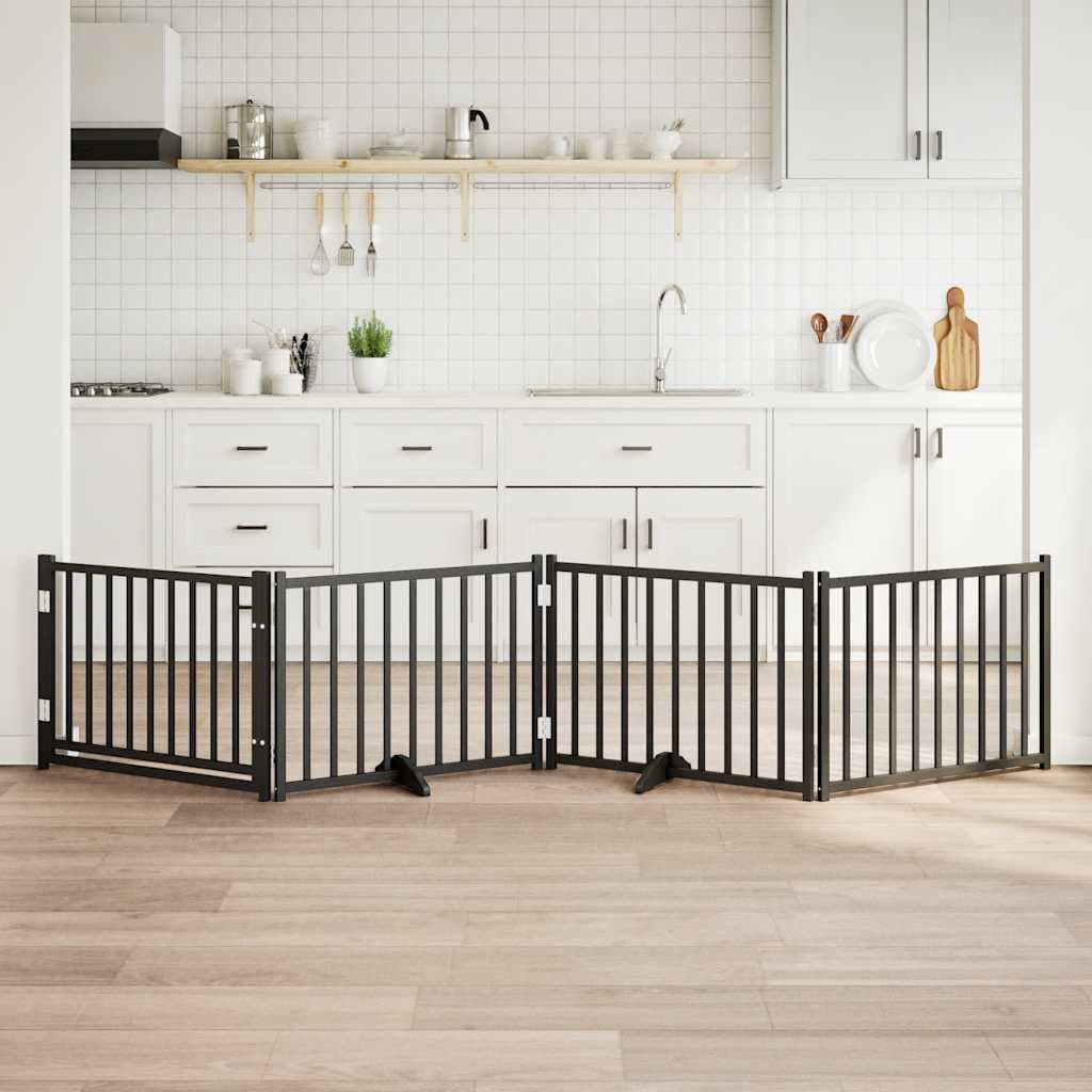 Cancello Cani Pieghevole Nero 4 Pannelli 320 cm Massello Abete — miniatura 1 di 10