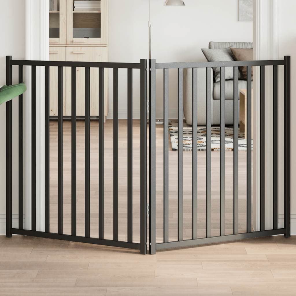 Cancello Cani Pieghevole 2 Pannelli Nero 160 cm Massello Abete — miniatura 1 di 8