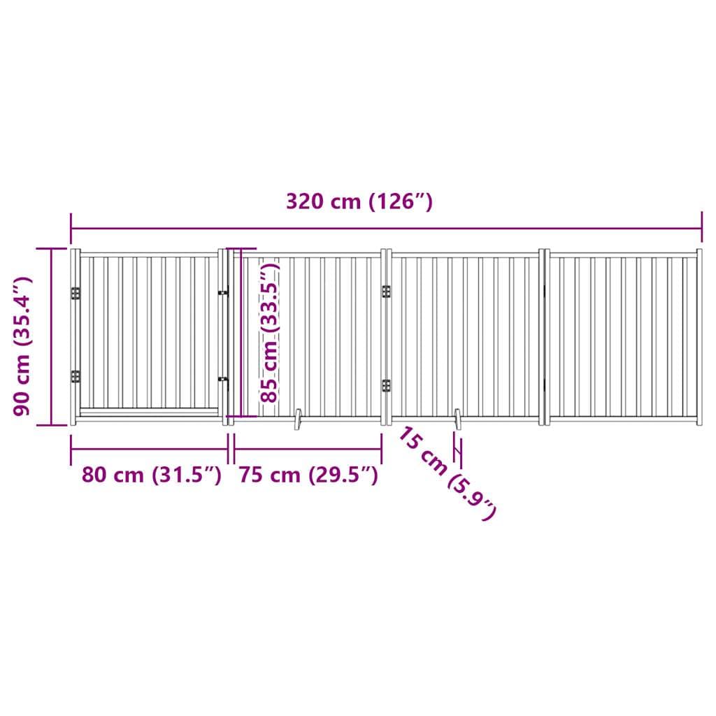 Cancello Cani Pieghevole Nero 4 Pannelli 320 cm Massello Abete — miniatura 10 di 10