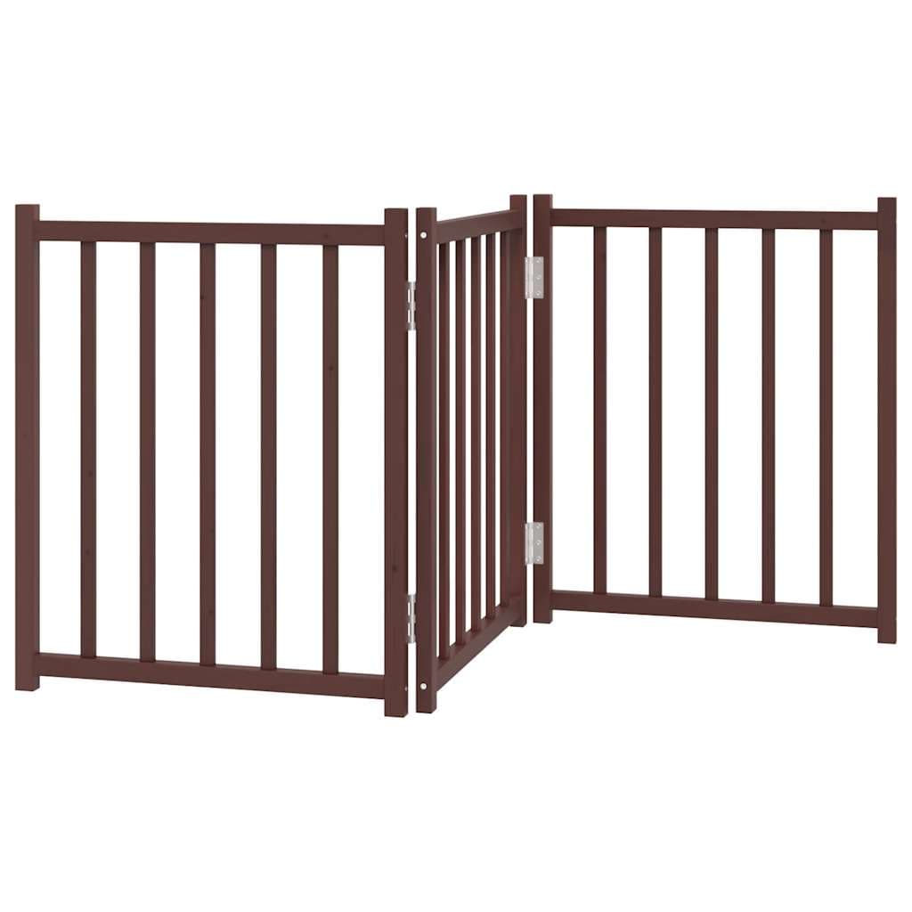 Cancello Cani Pieghevole 3Pannelli Marrone 150cm Massello Abete — miniatura 2 di 8