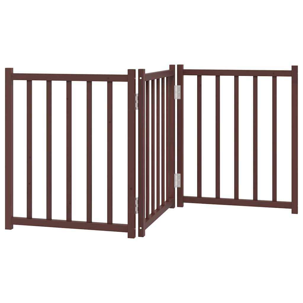 Cancello Cani Pieghevole 3Pannelli Marrone 150cm Massello Abete — miniatura 5 di 8