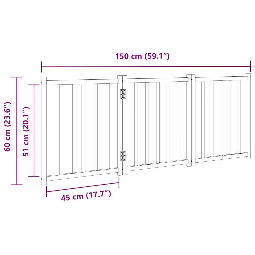 Cancello Cani Pieghevole 3Pannelli Marrone 150cm Massello Abete — miniatura 8 di 8