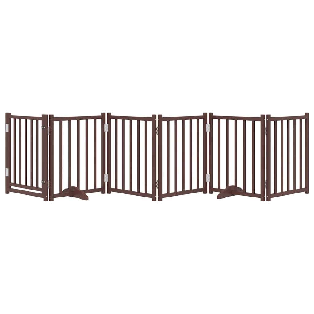Cancello Cani Pieghevole Marrone 6Pannelli 300cm Massello Abete — miniatura 3 di 10