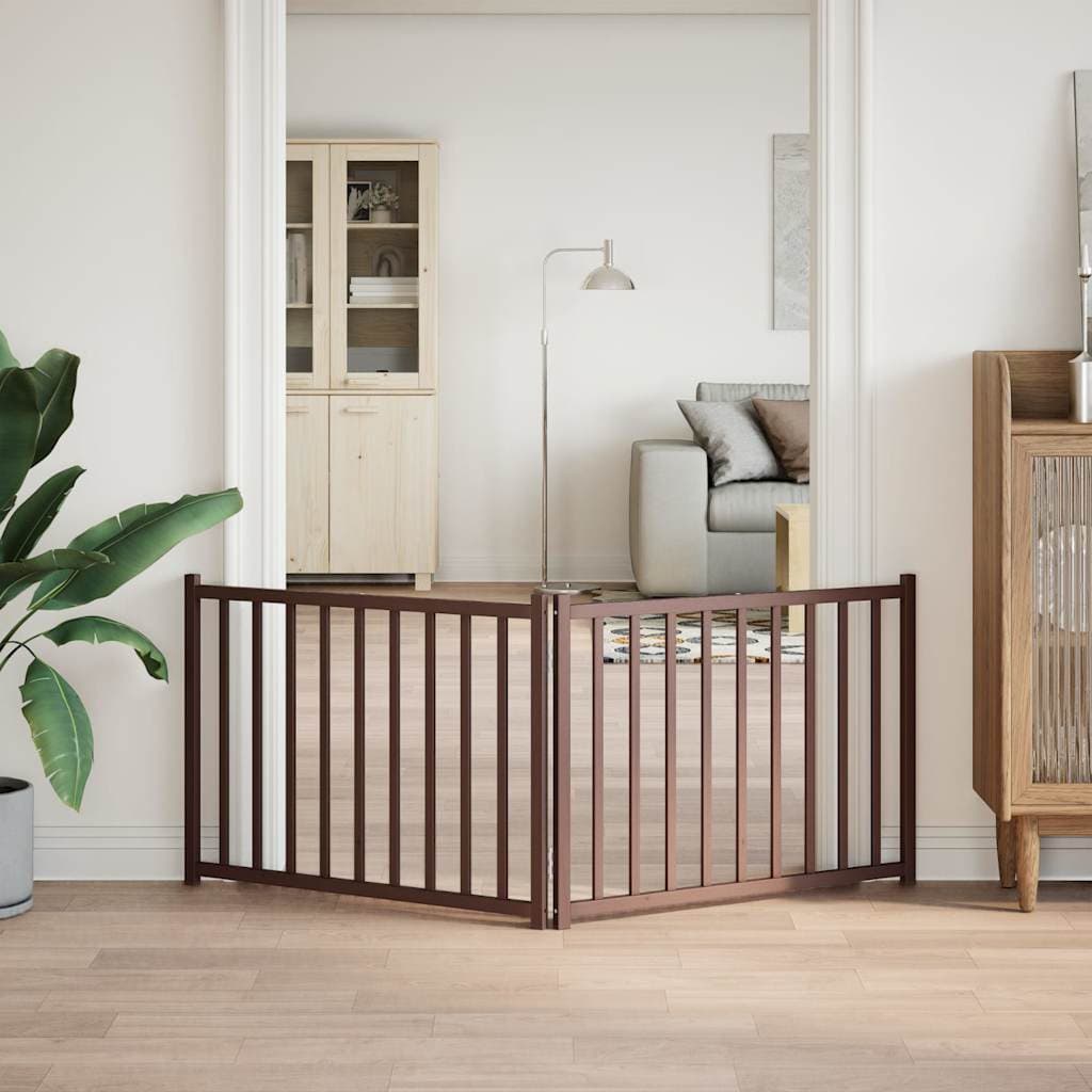 Cancello Cani Pieghevole 2Pannelli Marrone 160cm Massello Abete — miniatura 3 di 8