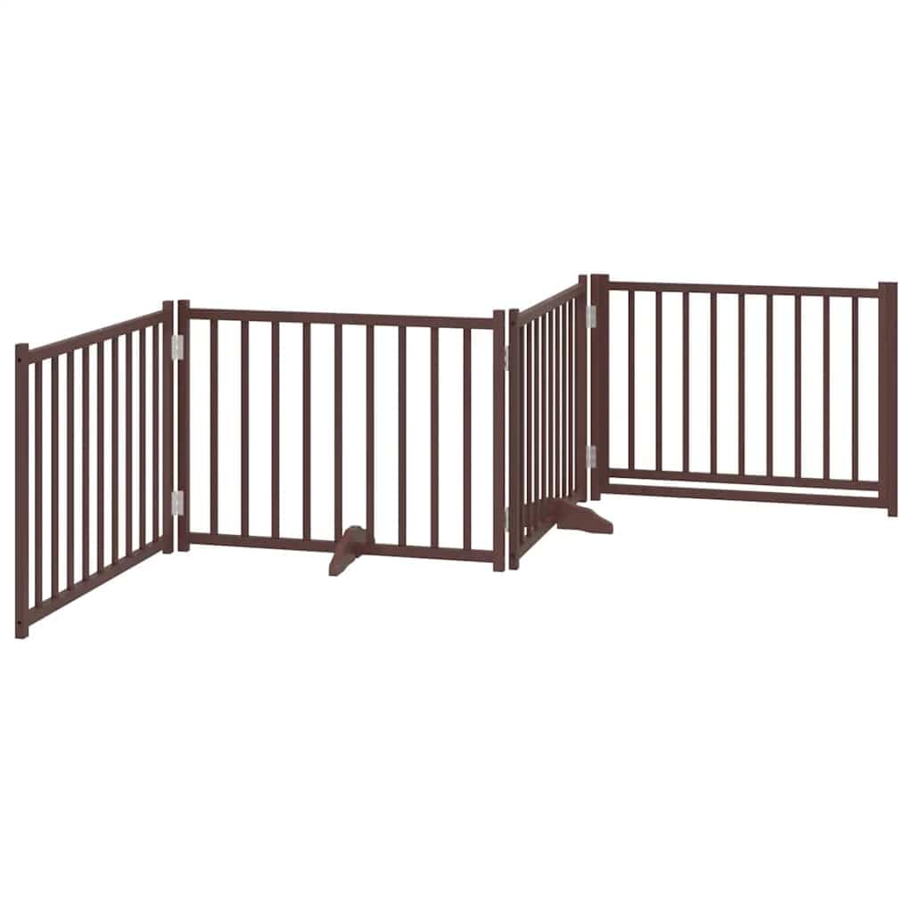 Cancello Cani Pieghevole Marrone 4Pannelli 320cm Massello Abete — miniatura 5 di 10