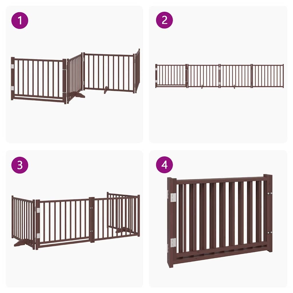 Cancello Cani Pieghevole Marrone 4Pannelli 320cm Massello Abete — miniatura 6 di 10