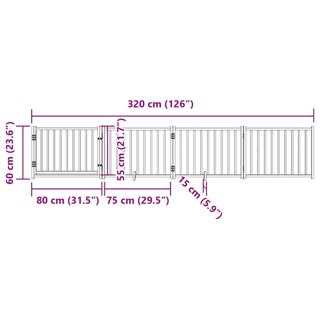 Cancello Cani Pieghevole Marrone 4Pannelli 320cm Massello Abete — miniatura 10 di 10