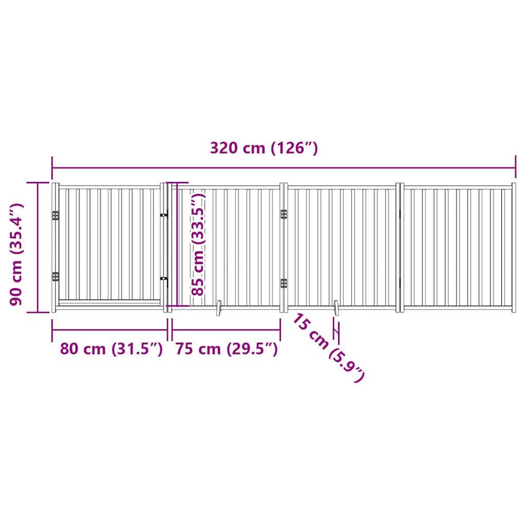 Cancello Cani Pieghevole Marrone 4Pannelli 320cm Massello Abete — miniatura 10 di 10